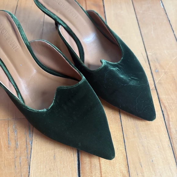 Le Monde Beryl Sz 38 (7) Velvet Green Medieval Retro Pointy Toes Kitten Heels - Picture 7 of 10